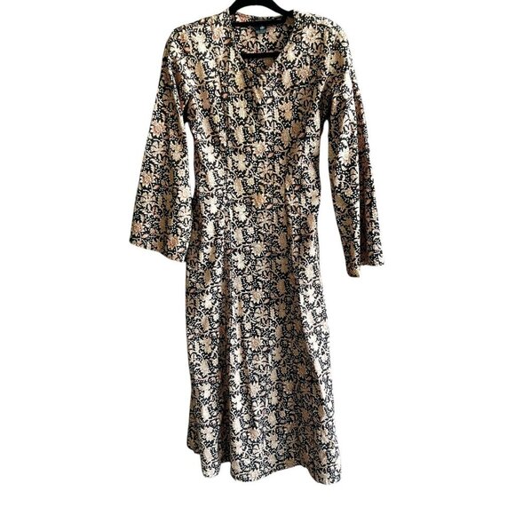 J. Peterman Vintage Batik Floral Print Midi Dress Back Tie Size XS - Picture 9 of 9